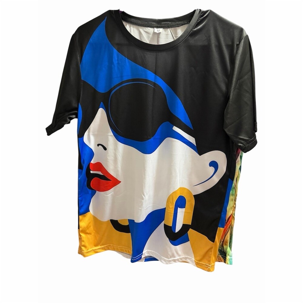 T-Shirt Womens Size M Multicolor Abstract Face Graphic Tee - Picture 3 of 6